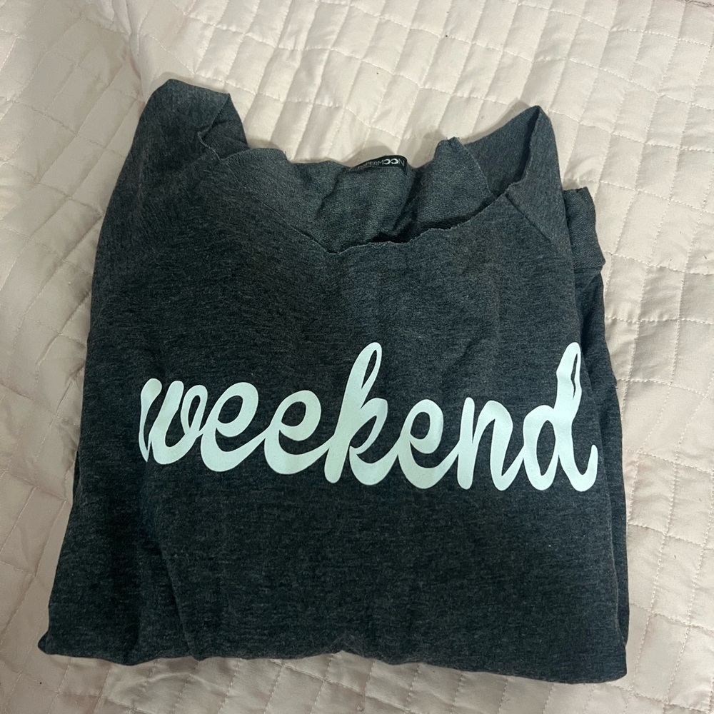 weekend off the shoulder over sized sweatshirt
